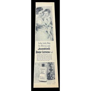 Johnson & Johnson Baby Lotion Vintage Print Ad 1954 Lucky Baby